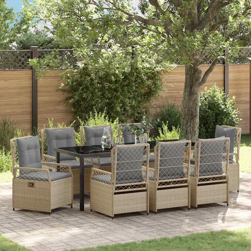 Conjunto de Comedor de Jardín 9 pcs Beige y Gris Claro