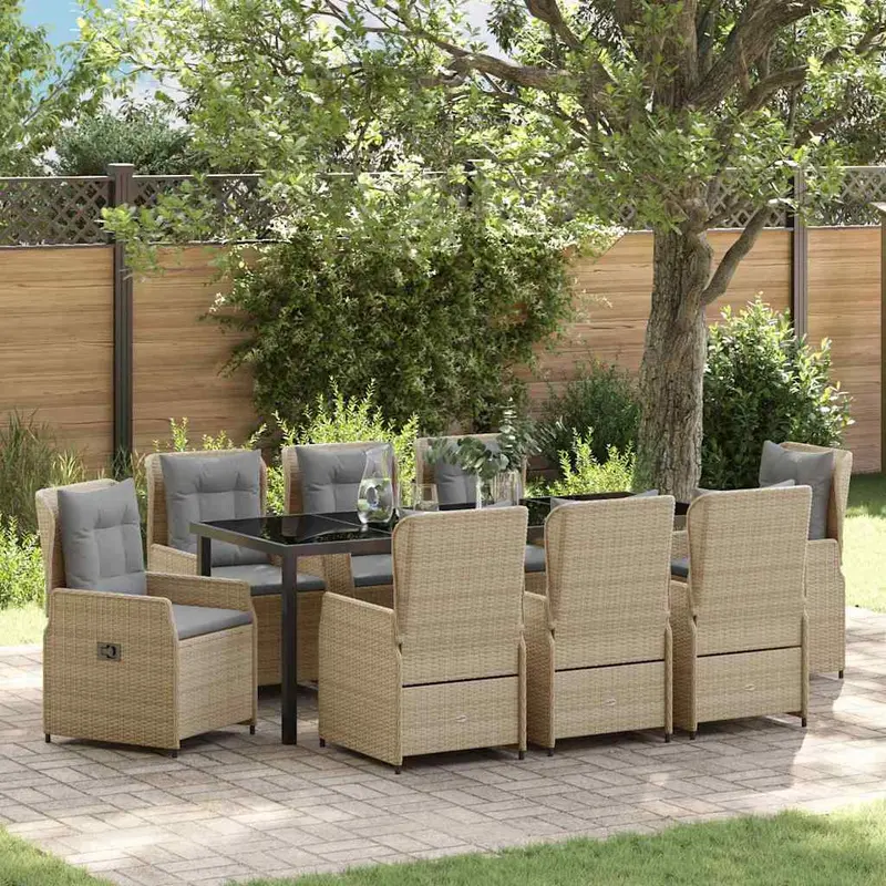 Conjunto de Comedor de Jardín 9 pcs Beige y Gris Claro