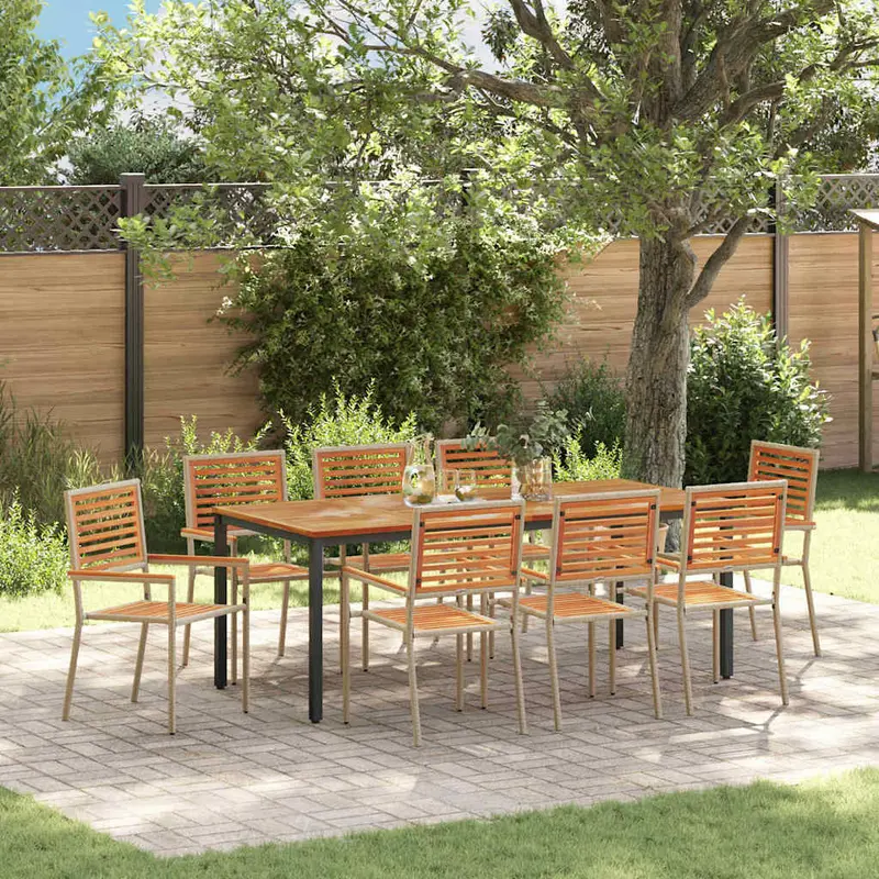 Conjunto de Comedor de Jardín 9 pcs Beige y Marrón