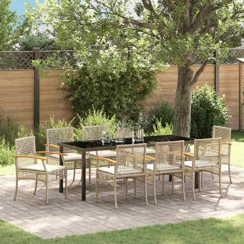 Conjunto de Comedor de Jardín 9 pcs Beige y Negro Ratán