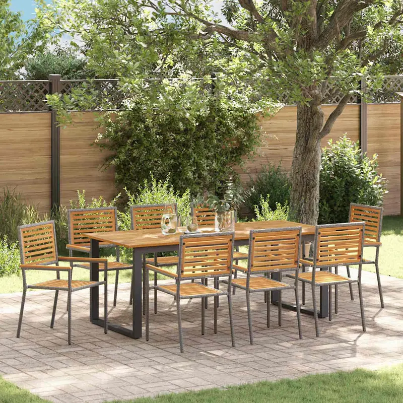 Conjunto de Comedor de Jardín 9 pcs Gris
