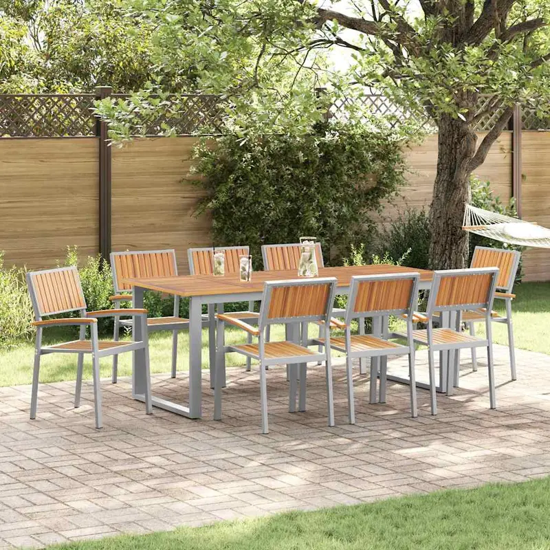 Conjunto de Comedor de Jardín 9 pcs Gris