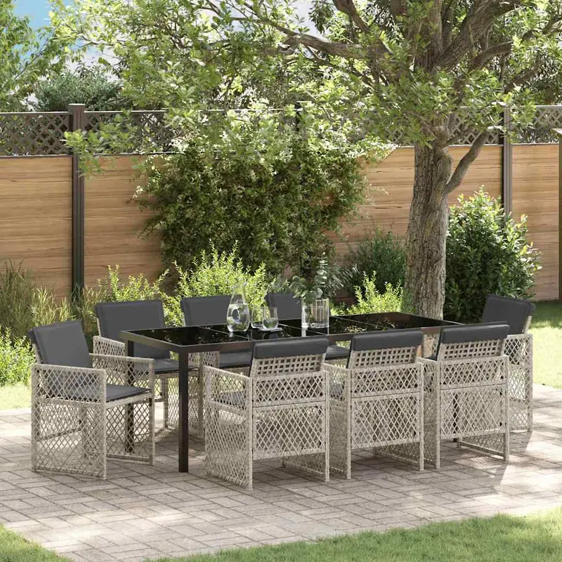 Conjunto de Comedor de Jardín 9 pcs Gris Claro ratán sintético