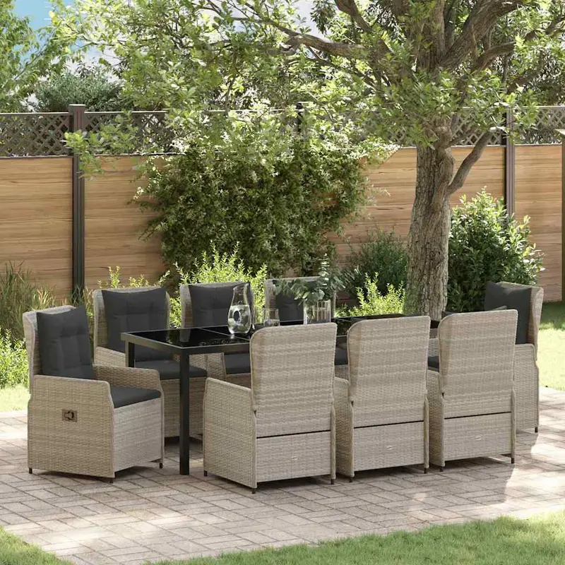 Conjunto de Comedor de Jardín 9 pcs Gris Claro ratán sintético
