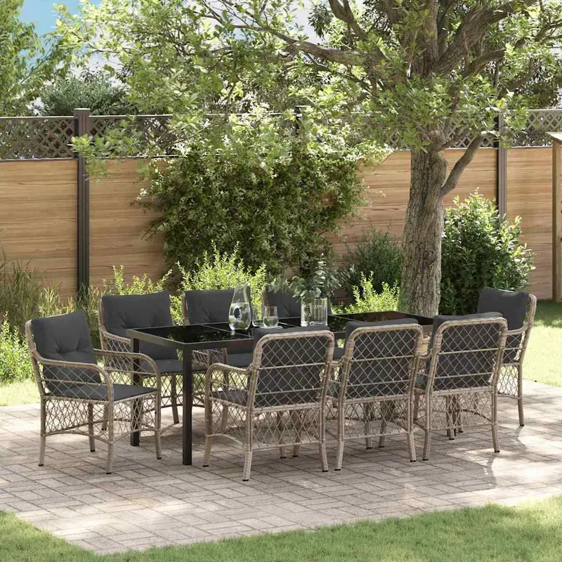 Conjunto de Comedor de Jardín 9 pcs Gris Claro ratán sintético