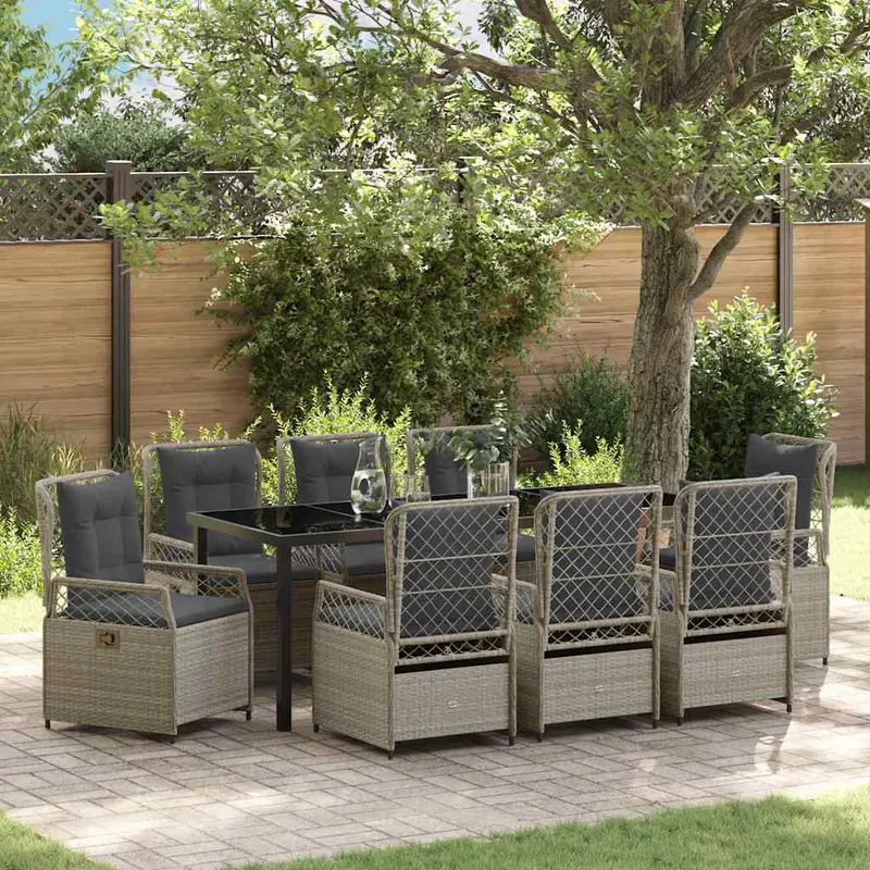 Conjunto de Comedor de Jardín 9 pcs Gris Claro ratán sintético