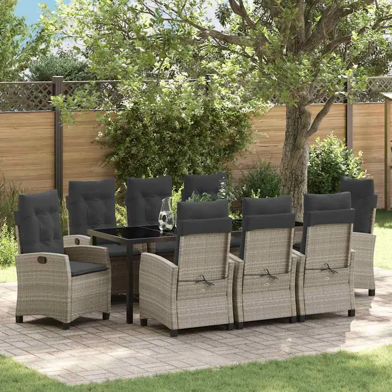 Conjunto de Comedor de Jardín 9 pcs Gris Claro ratán sintético