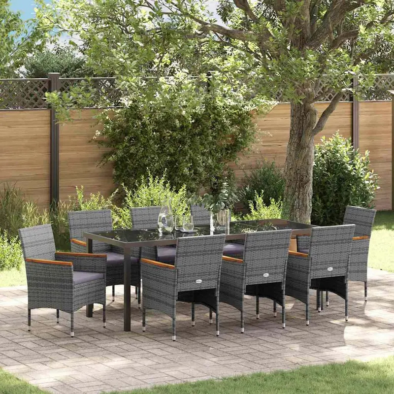 Conjunto de Comedor de Jardín 9 pcs Gris ratán sintético