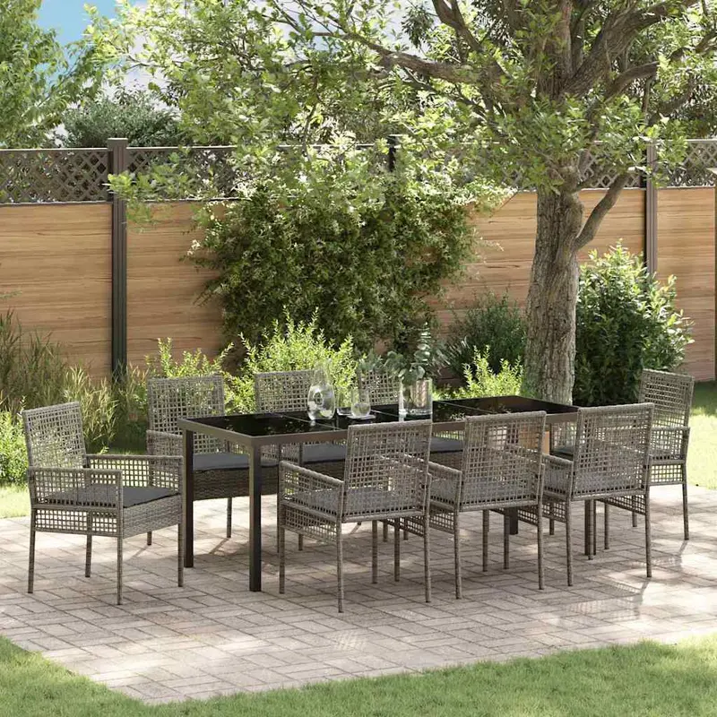 Conjunto de Comedor de Jardín 9 pcs Gris ratán sintético