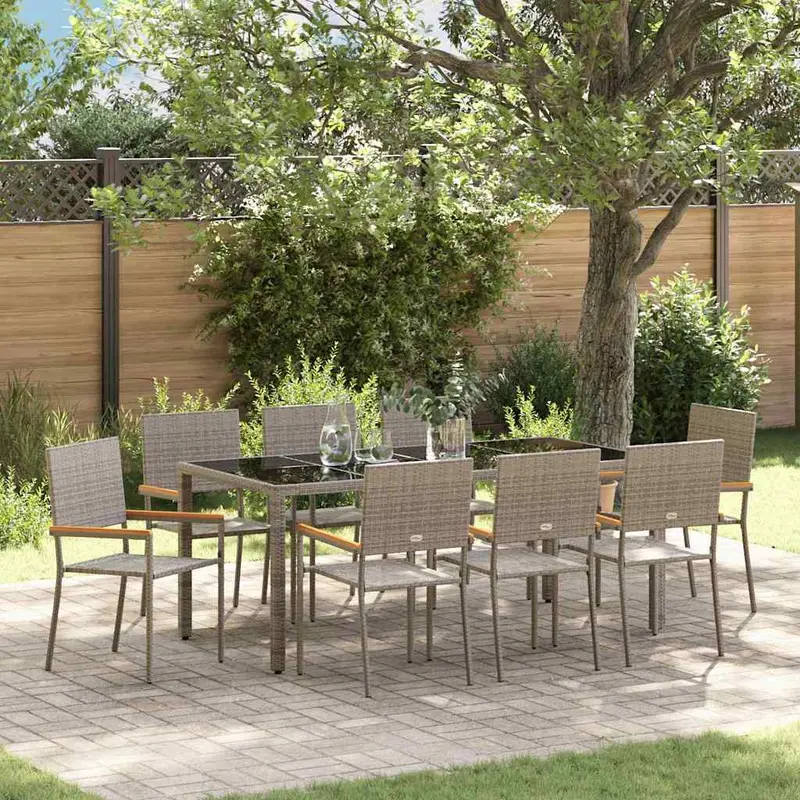 Conjunto de Comedor de Jardín 9 pcs Gris ratán sintético
