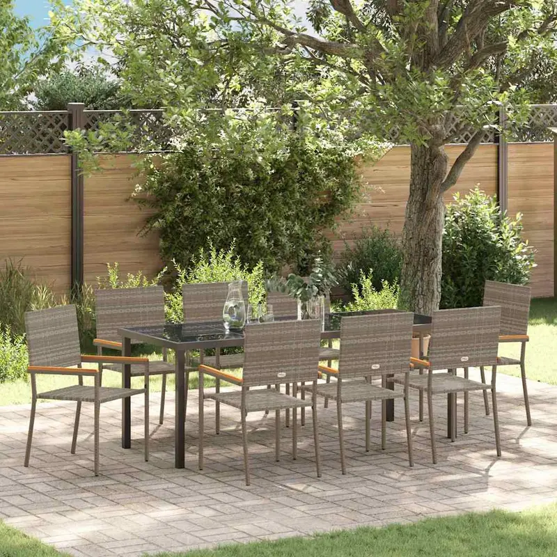 Conjunto de Comedor de Jardín 9 pcs Gris ratán sintético