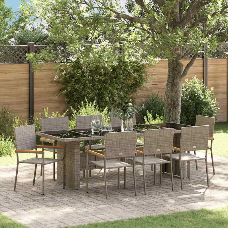 Conjunto de Comedor de Jardín 9 pcs Gris ratán sintético