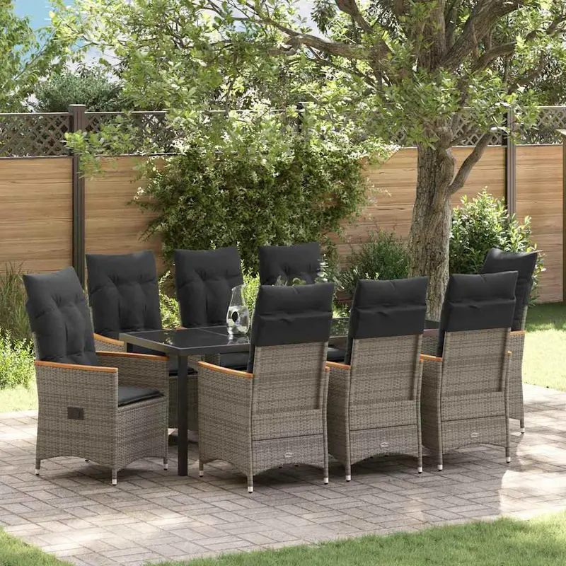 Conjunto de Comedor de Jardín 9 pcs Gris ratán sintético