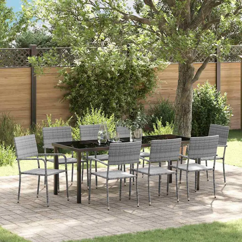 Conjunto de Comedor de Jardín 9 pcs Gris ratán sintético