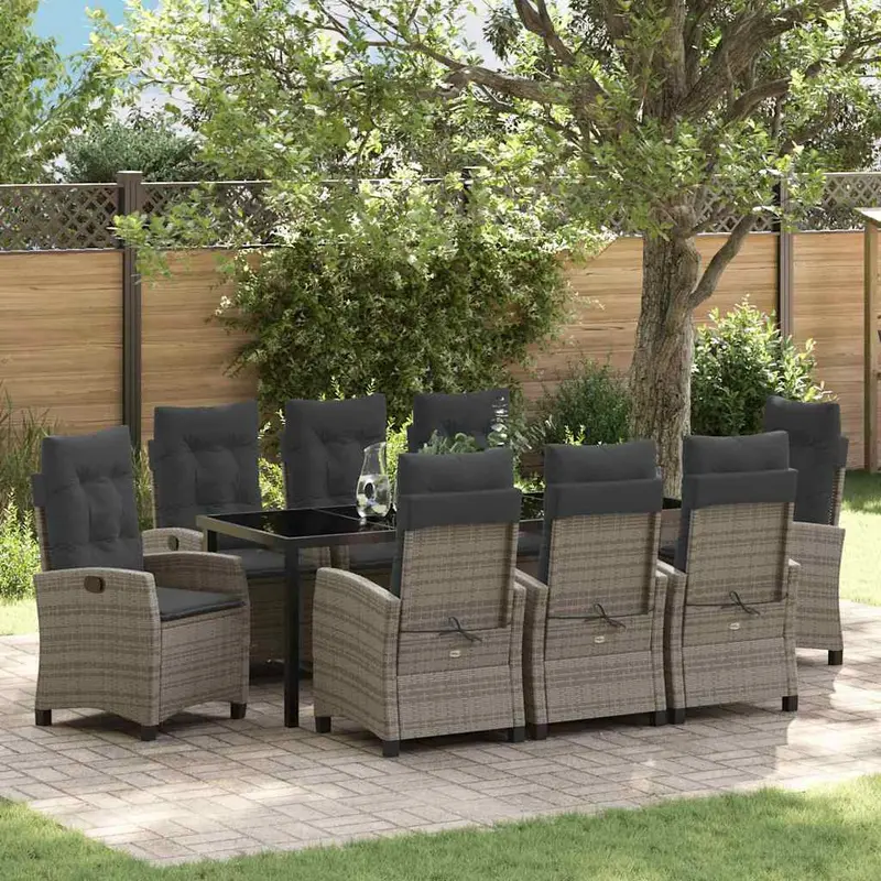Conjunto de Comedor de Jardín 9 pcs Gris ratán sintético