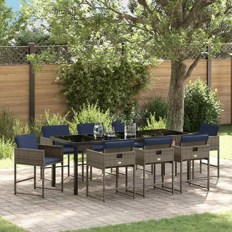 Conjunto de Comedor de Jardín 9 pcs Gris ratán sintético