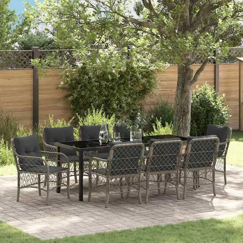 Conjunto de Comedor de Jardín 9 pcs Gris ratán sintético