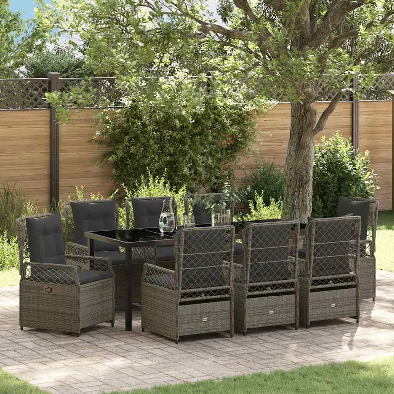 Conjunto de Comedor de Jardín 9 pcs Gris ratán sintético