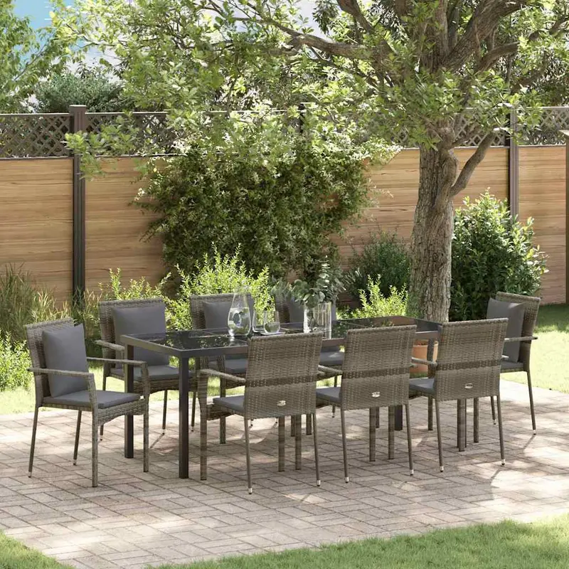 Conjunto de Comedor de Jardín 9 pcs Gris ratán sintético