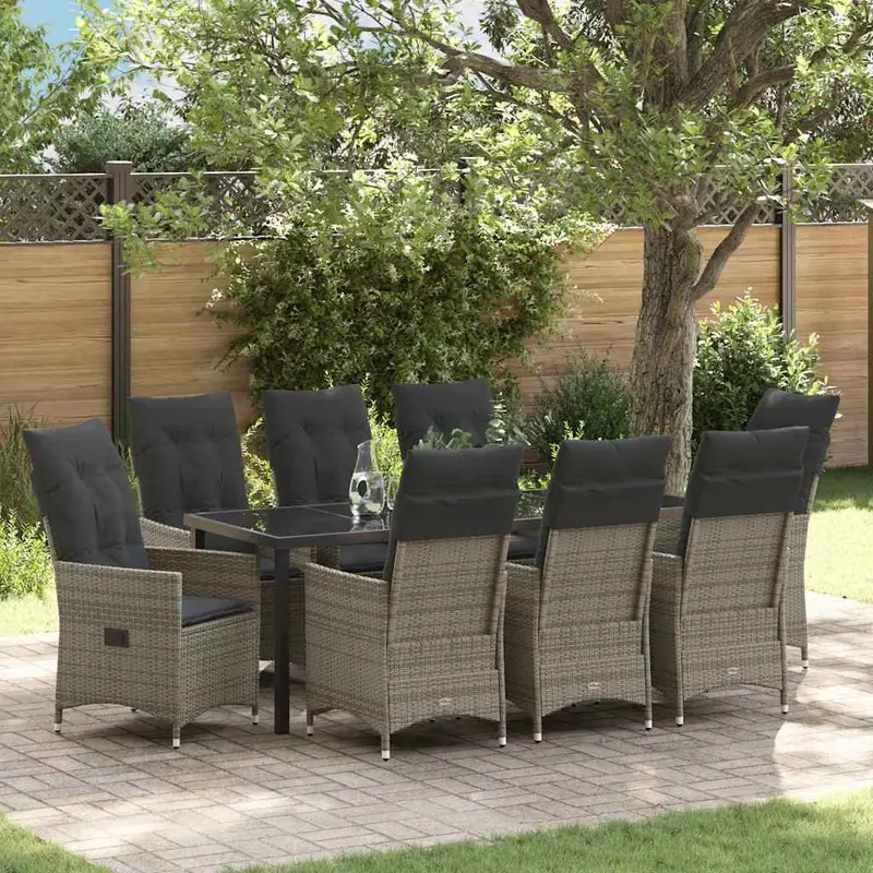 Conjunto de Comedor de Jardín 9 pcs Gris ratán sintético