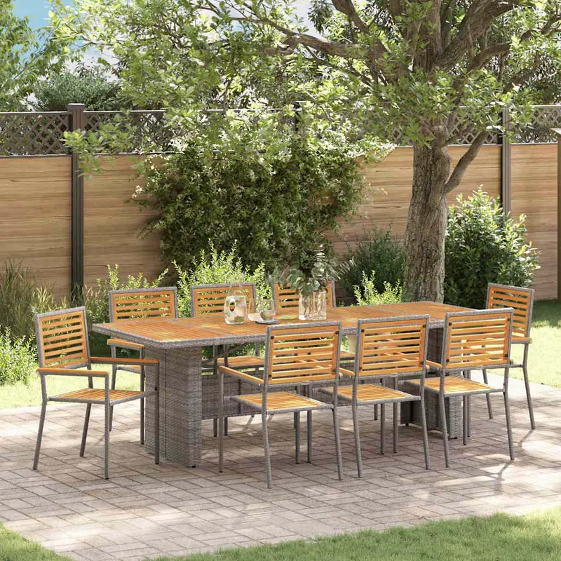 Conjunto de Comedor de Jardín 9 pcs Gris y marrón