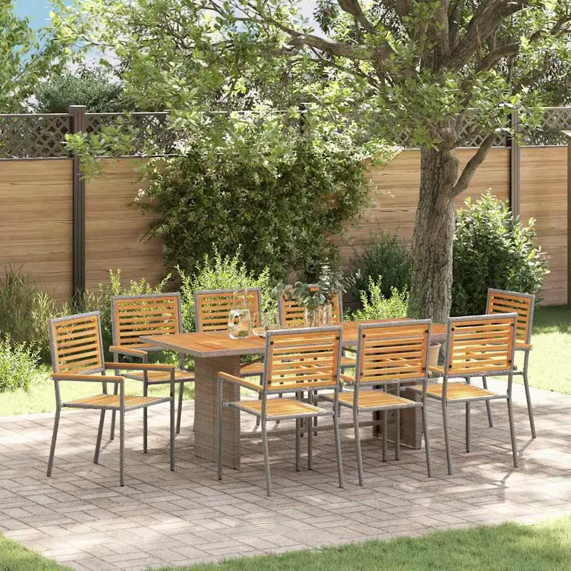 Conjunto de Comedor de Jardín 9 pcs Gris y marrón