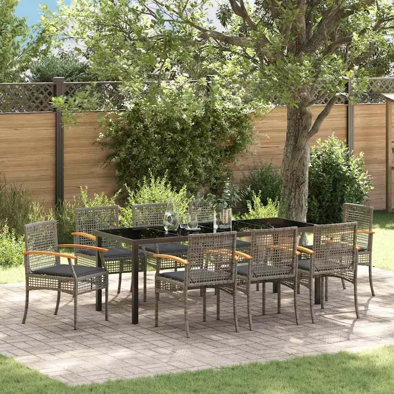 Conjunto de Comedor de Jardín 9 pcs Gris y Negro Ratán