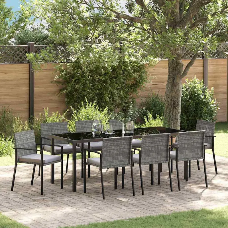 Conjunto de Comedor de Jardín 9 pcs Gris