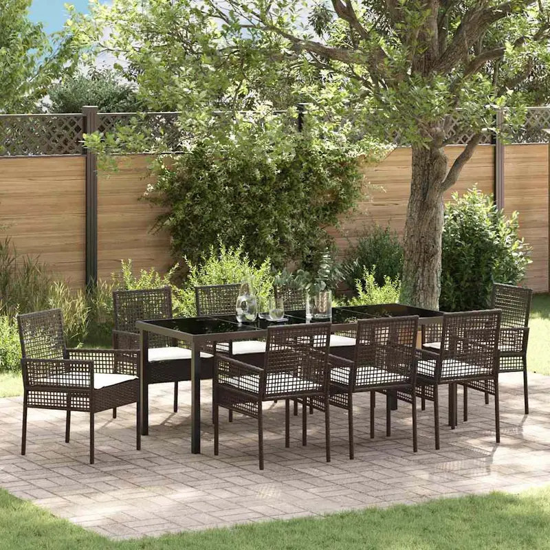 Conjunto de Comedor de Jardín 9 pcs Marrón ratán sintético