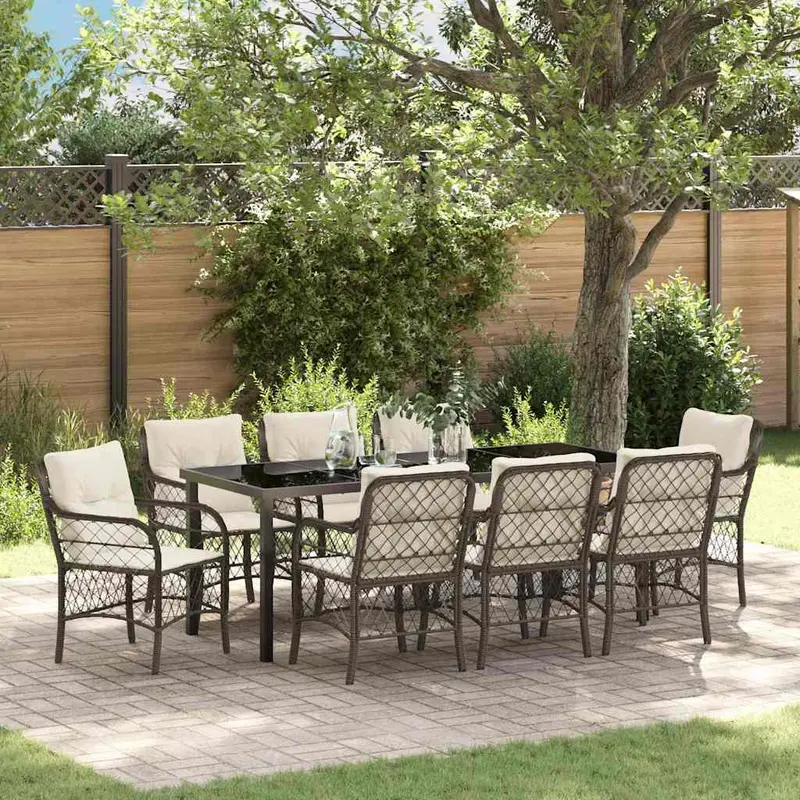 Conjunto de Comedor de Jardín 9 pcs Marrón ratán sintético