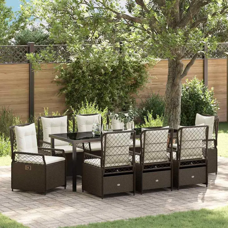 Conjunto de Comedor de Jardín 9 pcs Marrón ratán sintético