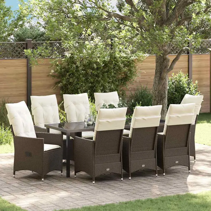 Conjunto de Comedor de Jardín 9 pcs Marrón ratán sintético
