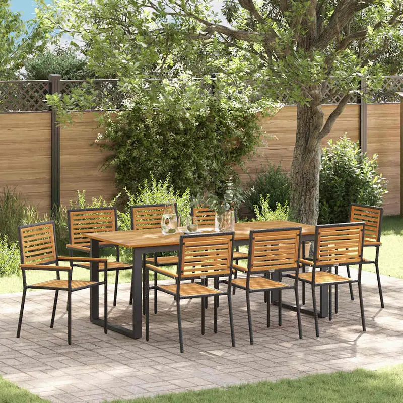 Conjunto de Comedor de Jardín 9 pcs Negro
