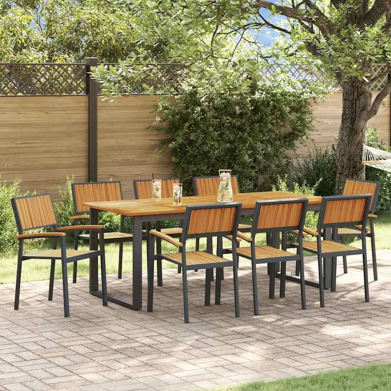 Conjunto de Comedor de Jardín 9 pcs Negro