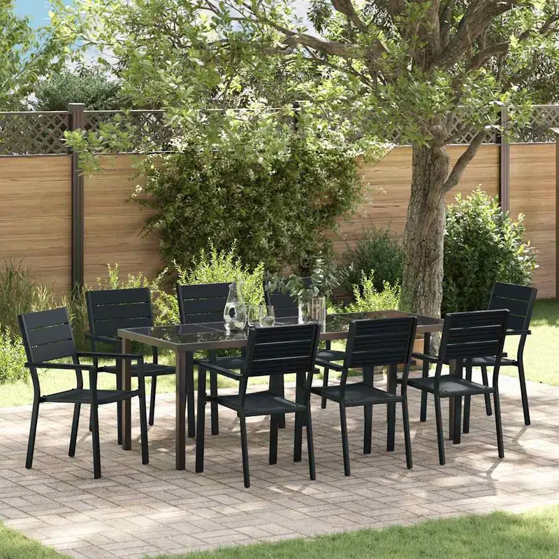 Conjunto de Comedor de Jardín 9 pcs Negro