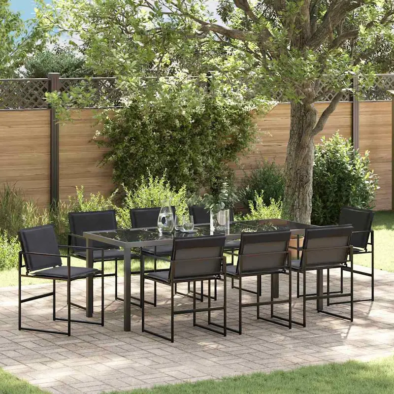 Conjunto de Comedor de Jardín 9 pcs Negro 200 x 80 x 73 cm