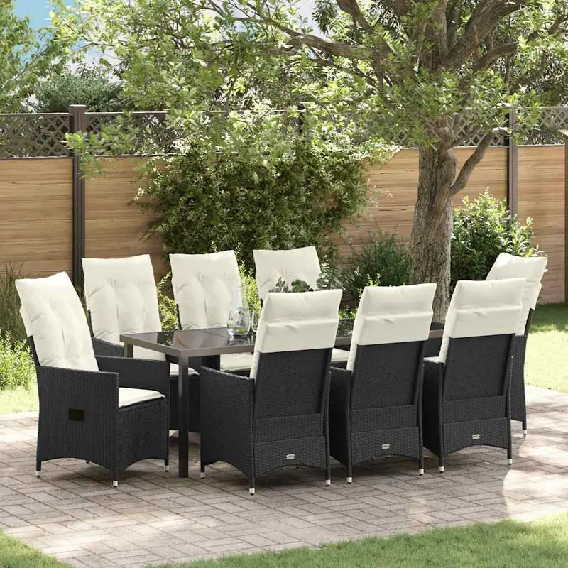 Conjunto de Comedor de Jardín 9 pcs Negro ratán sintético
