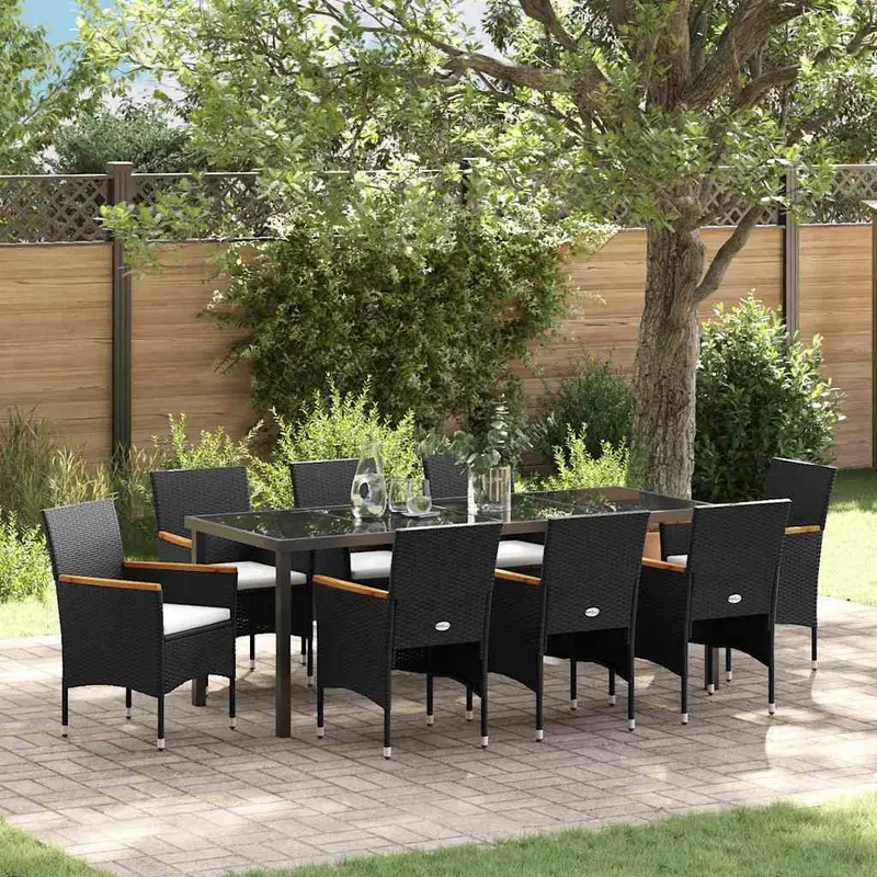 Conjunto de Comedor de Jardín 9 pcs Negro ratán sintético