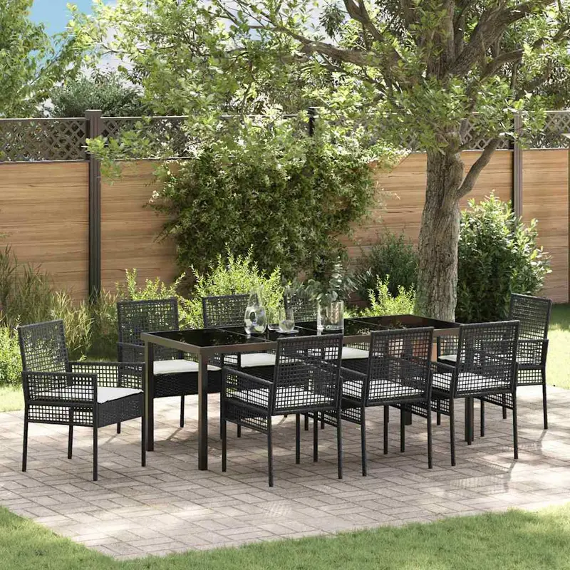Conjunto de Comedor de Jardín 9 pcs Negro ratán sintético