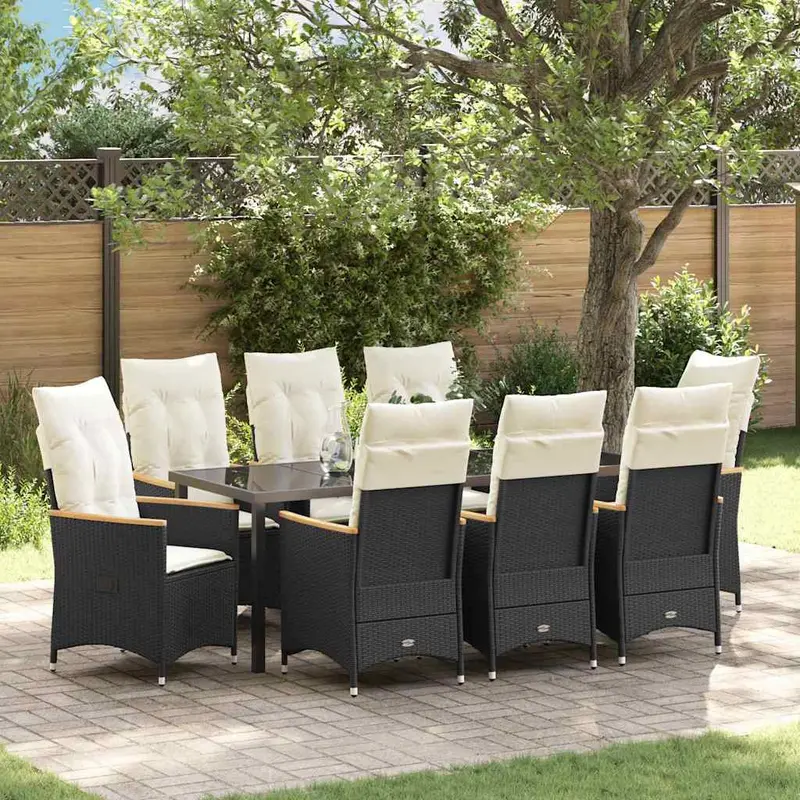 Conjunto de Comedor de Jardín 9 pcs Negro ratán sintético