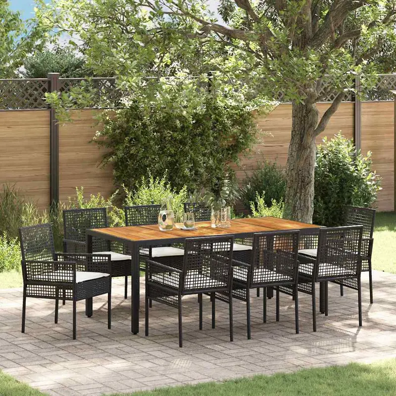 Conjunto de Comedor de Jardín 9 pcs Negro ratán sintético