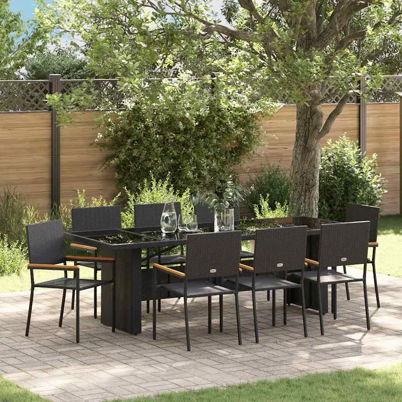 Conjunto de Comedor de Jardín 9 pcs Negro ratán sintético