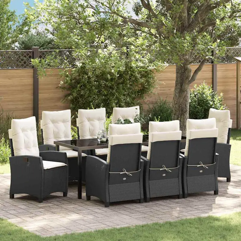 Conjunto de Comedor de Jardín 9 pcs Negro ratán sintético