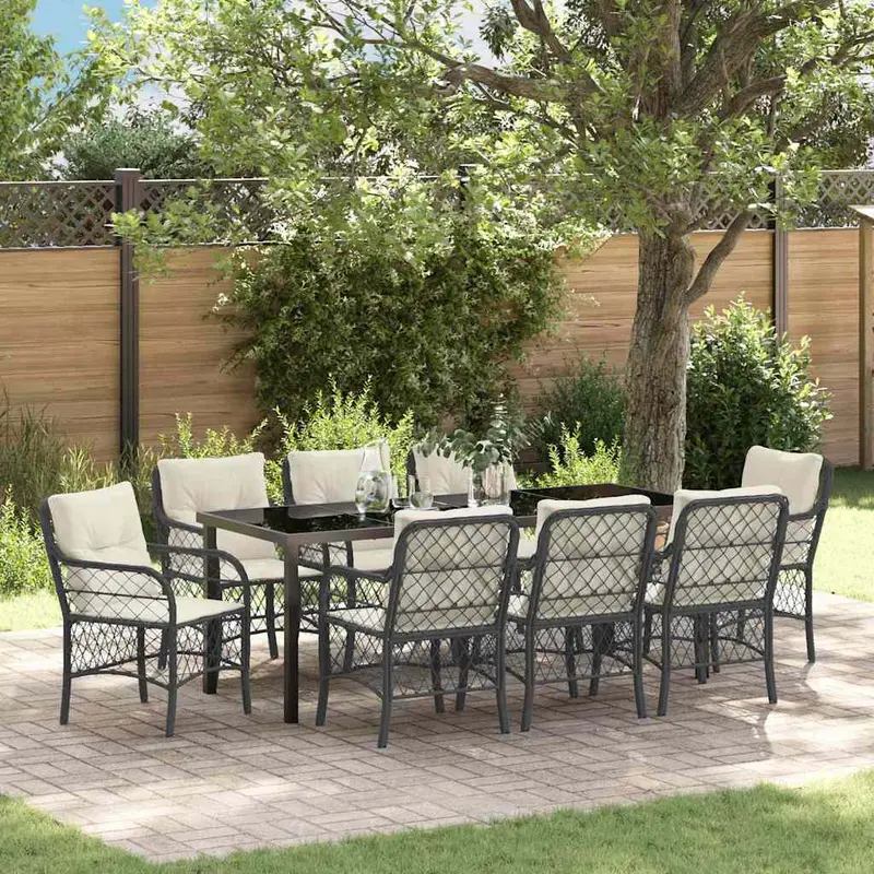 Conjunto de Comedor de Jardín 9 pcs Negro ratán sintético