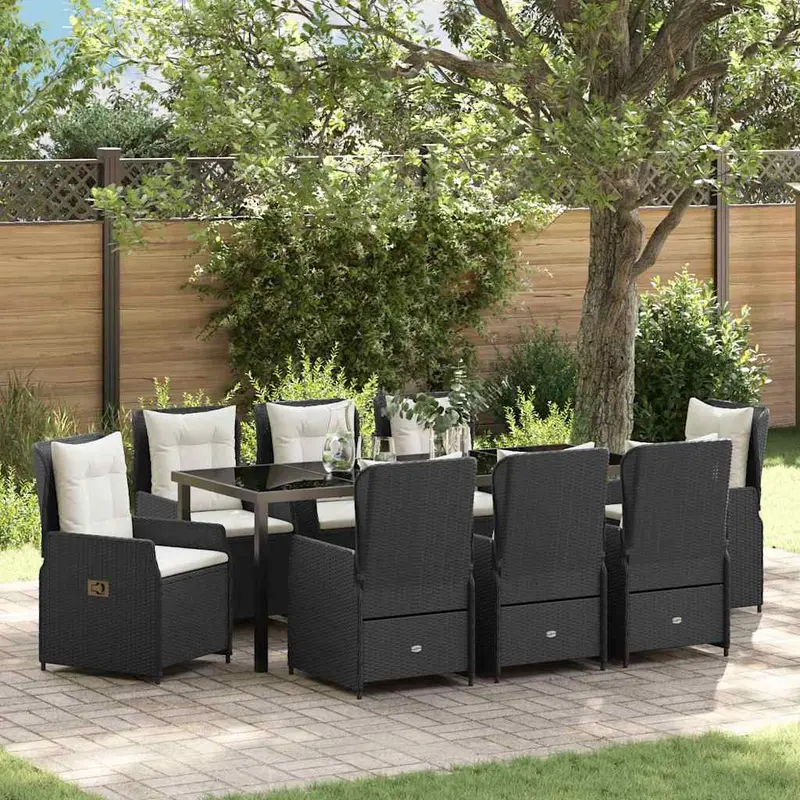 Conjunto de Comedor de Jardín 9 pcs Negro ratán sintético