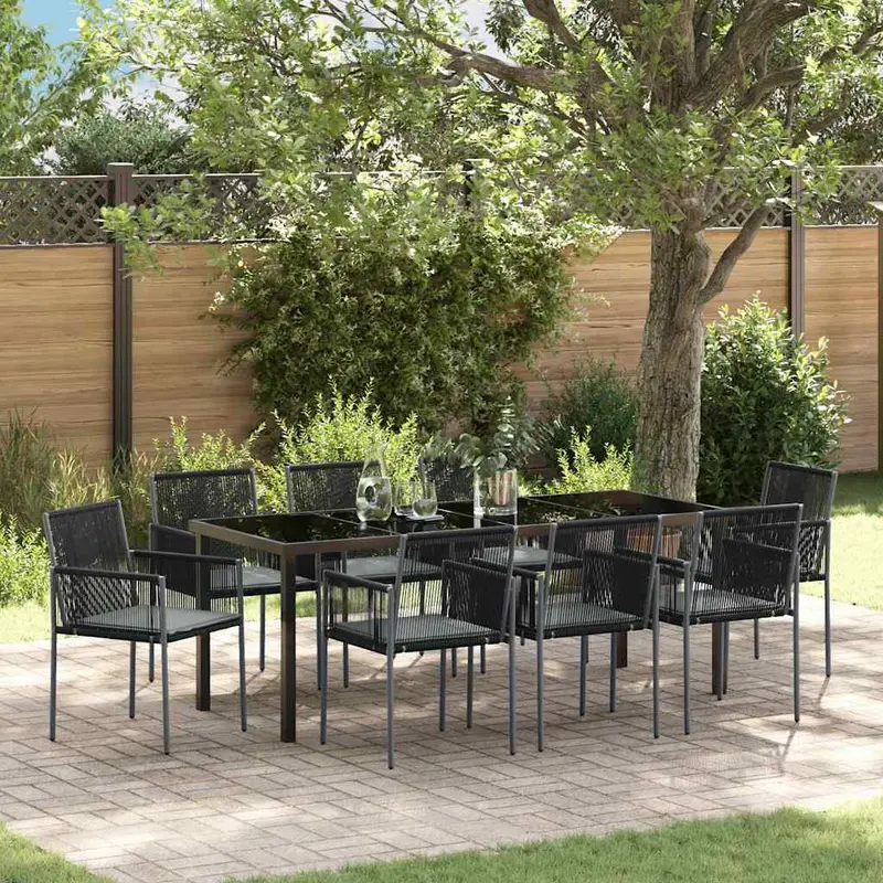 Conjunto de Comedor de Jardín 9 pcs Negro Ratán sintético