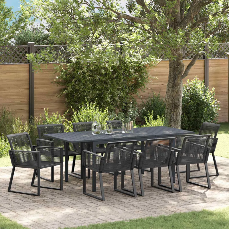 Conjunto de Comedor de Jardín 9 pcs Negro ratán sintético