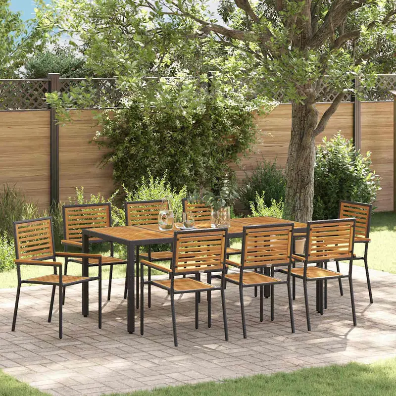 Conjunto de Comedor de Jardín 9 pcs Negro y Marrón