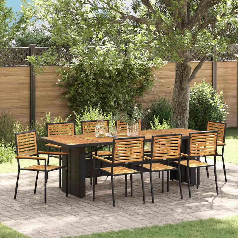 Conjunto de Comedor de Jardín 9 pcs Negro y Marrón