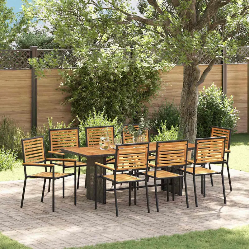Conjunto de Comedor de Jardín 9 pcs Negro y Marrón